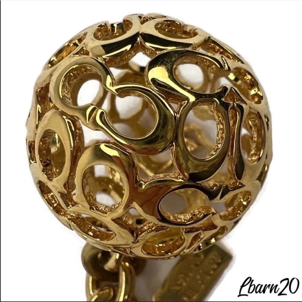 Coach 92415 3D Signature C Gold Sphere Keychain Fob NWT Vintage
